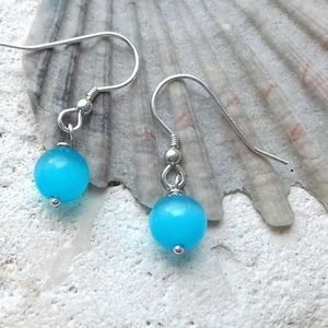 Blue Cats Eye Sterling Silver Dangle Earrings